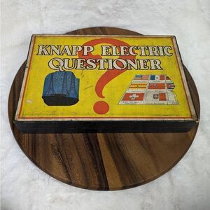 Vintage Knapp Electric Questioner, Wooden box game, Color with Cards, 1930s
